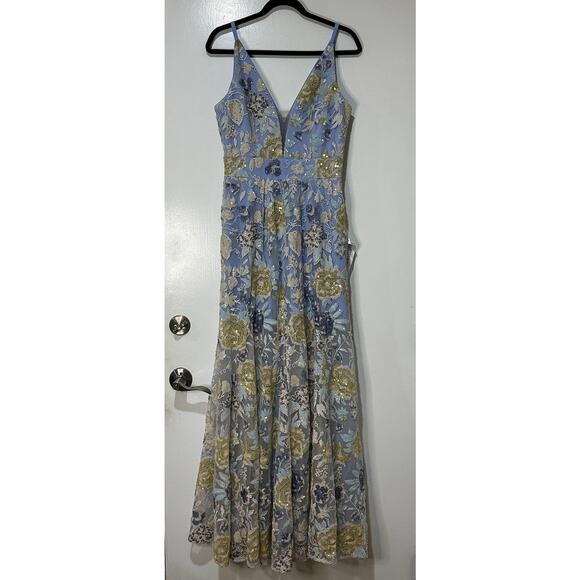 Dress The Population Samira Embellished Chiffon Gown Sky Multi Size Medium NWT - Picture 2 of 16